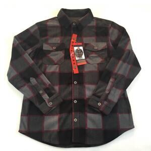 Freedom Foundry Fleece Gray Black Red Plaid Shirt Medium NWT